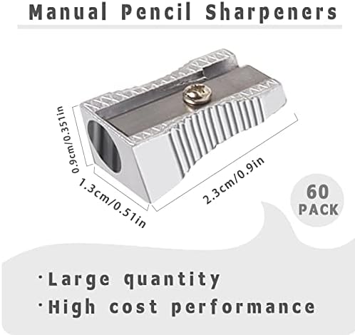 Zsxdc 60 pacote de metal mini lápis afiadores prateados single hole alumínio alumínio afincho portátil afinchoneiros manuais