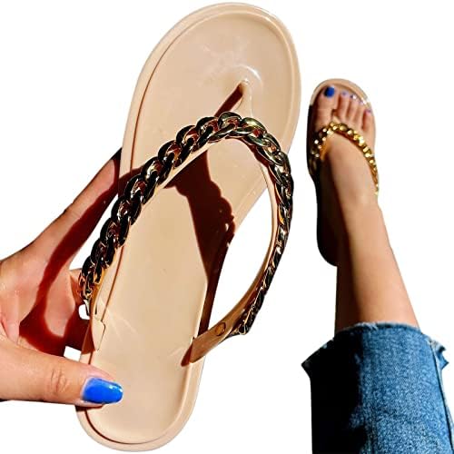 Flippers para mulheres ao ar livre Cadeia impermeável Spring Flats Moda Moda brilhante praia praia Interior chinelos de verão sandálias