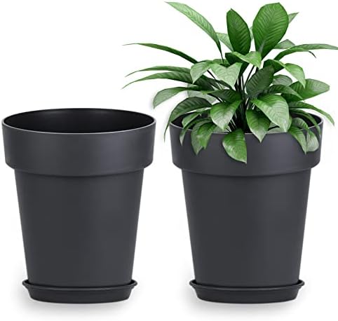 Vasos de plantas Conjunto de 3 pacote de 10 polegadas, plantadores de barril de uísque com orifícios de drenagem e