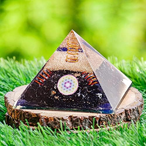 Pyor sete chakra reiki cura gemase árvore de pedra preta pirâmide orgona de turmalina preta com colar de pingente