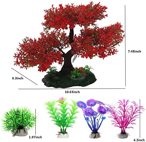 Alfyng Aquário de plástico artificial Decorações de grandes plantas, 5pcs Blossom Tree e Grass Aquarium Decor, Decorações