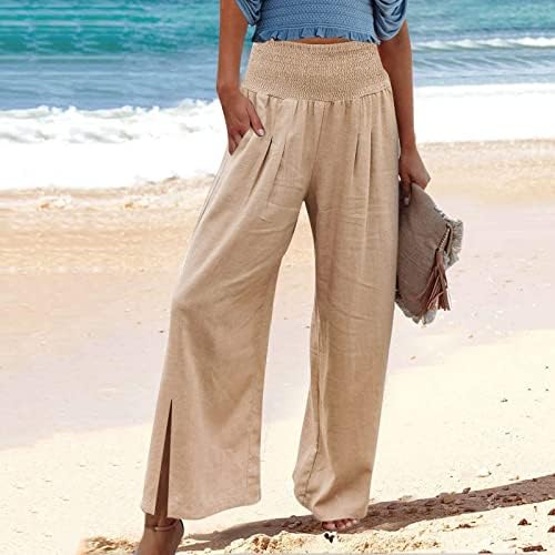 Calças iaqnaocc para mulheres, calças casuais de faixa de cintura larga de perna larga de praia