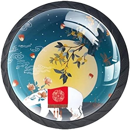 Gaveta redonda de Tyuhaw puxa Handle Moon e White Bear Printing com parafusos para armários de cômoda de casa Porta