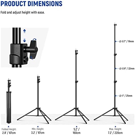 NEEWER 7,2 pés/220cm de suporte de luz almofadada de ar, suporte de tripé de metal pesado para luzes de anel com luzes