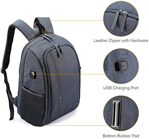Backpack da mochila da câmera G-Rphy Mochila com compartimento de porta/laptop USB para Nikon, Canon, Sony, Panasonic, Pentax e