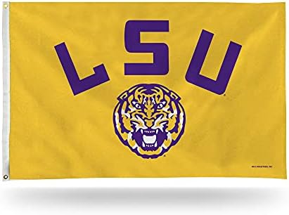 Feito por Rico Industries NCAA Louisiana State Tigers Flag 3 'x 5' Bandeira de bandeira de capacete - single -sidela