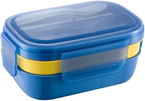 Erlun Bento Caixa para crianças, caixa de salada de molho de frutas para trabalhador de escritório, lancheira aquecida azul