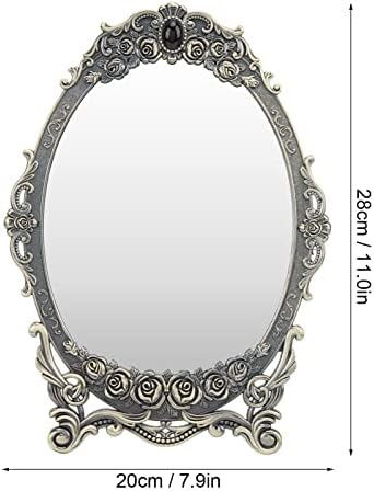 Espelho de maquiagem heepdd, 11x7.9in espelho de mesa com rosa vintage com espelhos decorativos cosméticos ovais antigos