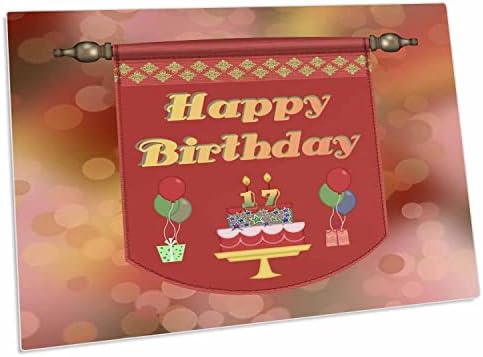 3drose Happy 17th Birthday Banner, Bolo com presentes e balões - Match Pad Place tapetes