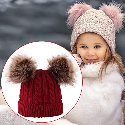 Algodão boné criança bebê garotas crianças tricotaram o chapéu de chapéu de inverno pom chapéu de chapéu de camurça faux