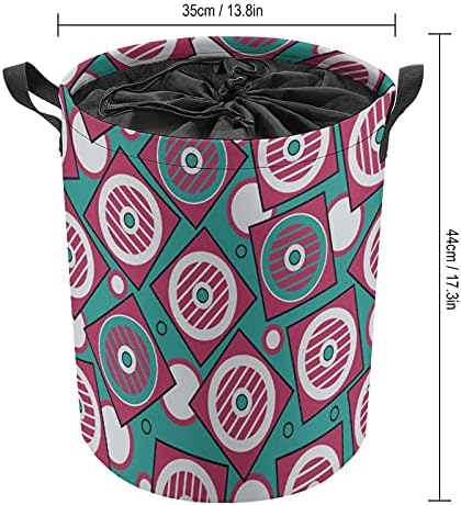 Quadrados e círculos padrão geométrico Round Laundry Bags Horset Horper Storage Basket com alças e tampa de fechamento de cordão