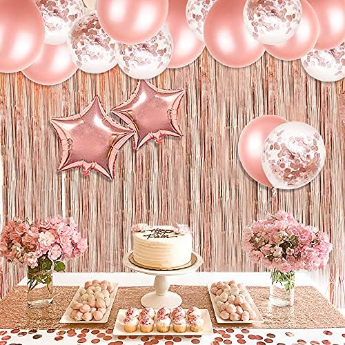 Rose Gold Party Decorações, 37 pack, incluindo 30 balões de látex de ouro rosa, 1 corredor de mesa de lantejoulas de ouro rosa,