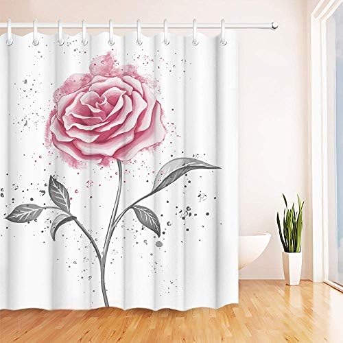 RnnJoile Rose Rose Curtain Pink Flor Banheiro Acessórios para decoração Cortinas de chuveiro de tecido floral 72x72 polegadas