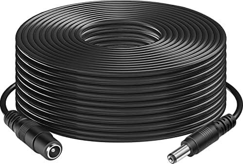 Cabo de extensão de potência CC 60 pés, 12V DC Cordão de extensão de 2,1 mm x 5,5 mm Male para fêmea para câmera de segurança