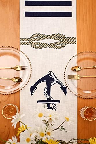 Langcygo tema náutico Table Runner 12 x 72 polegadas para chuveiro de noiva, sala de jantar à beira -mar, reunião de família, decoração