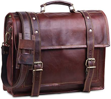 Borda de couro Hulsh para homens, melhor bolsa de laptop de couro de 18 polegadas para homens, bolsa de couro rústica artesanal