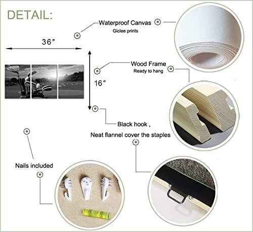 Levvarts 3 Painel Black and White Golf Canvas Arte da parede Campo de golfe em Sunset Landscape Pictures Pintura Decoração