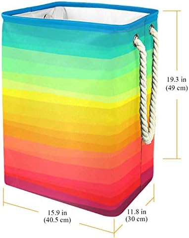 Mapolo Laundry Tester Listras de arco -íris coloridas cesto de armazenamento de lavanderia dobrável com alças suportes destacáveis