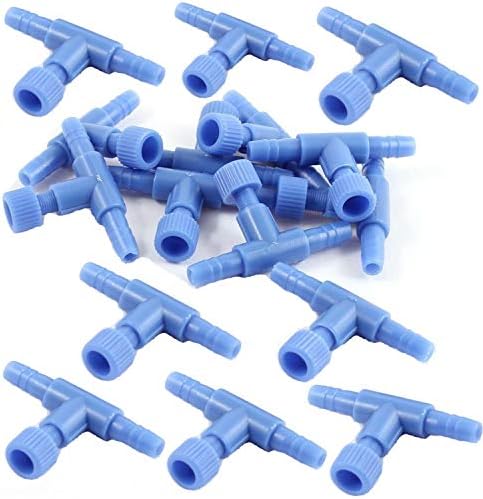 XMHF 10pcs T em forma de aquário de 2 válvulas de bomba de ar de 2 válvulas para tanque de peixes plástico azul