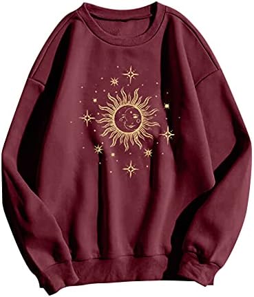 Mtsdjskf moletons molhos de grandes dimensões femininas gráficas vintage sun moon estampeleckneck de manga longa de manga longa casual