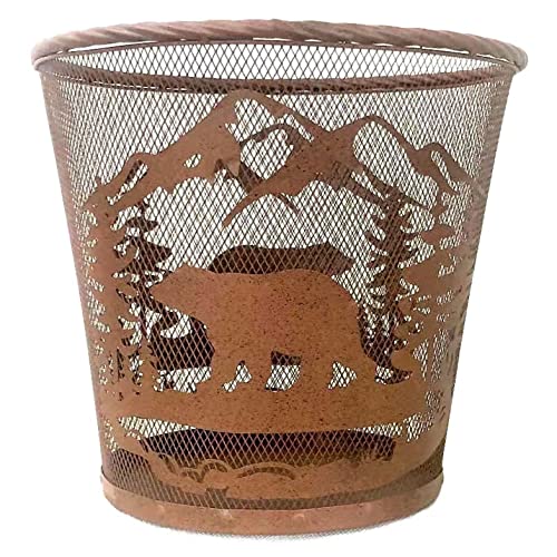 Amajy Rústico Urso florestal Montanha Metal Resíduos cesto em estilo rústico de malha de metal marrom lata de lixo