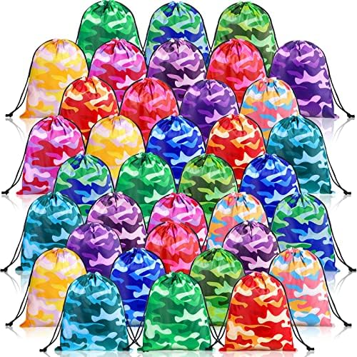 Amylove camuflagem camuflagem sacos de tração Favor de festa para crianças colorido tie de festa tingido bolsa de presente goody doce bolsa de doces meninos festas de aniversário suprimento de brinquedo string string saco de viagem caminhada de camp sport esporte