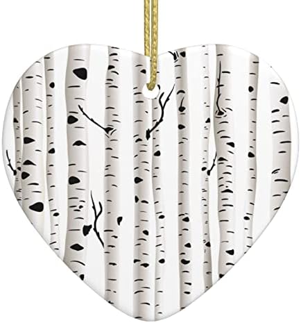 Birch Tree Christmas Ceramic Heart Pinging, 2022 Pedido de Mantel Família Popular