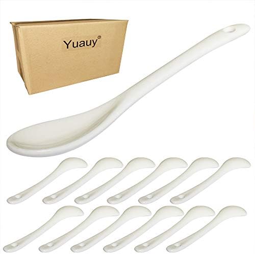 Yuauy 12 PCs Porcelana ovo colheres de cerâmica colheres de cerâmica de 5 polegadas de café sobremesa de iogurte chá leitosa