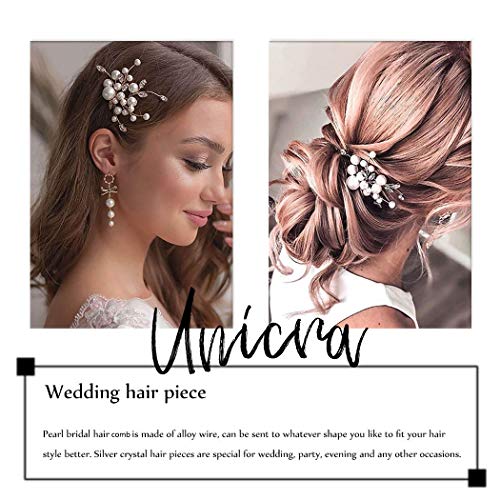UniCra Bride Pearl Hair Hair Comb Silver Bridal Side Comb Crystal Hair Accessorie para mulheres e meninas