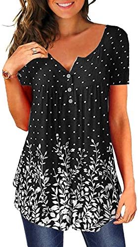 Túnicas de impressão floral para mulheres soltas fit hide belly gordas camisetas camisetas de verão button de manga curta casual