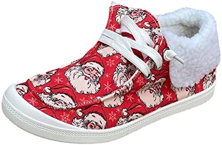 Tênis de lona feminina Impressão de Natal PRIMEIRA LAPA TOP TOP UP SLIP-ONS SLAP-ONS GIRLS FONDAS FATHA CONFEITAÇÃO