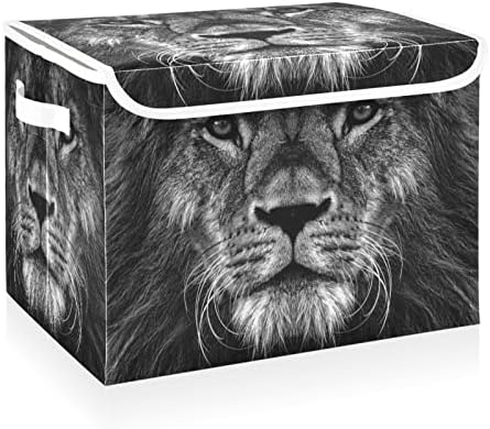 Cataku Lion Bin e branco Bins com tampas de tecidos Casquete de cubos de contêineres de armazenamento grande com alça caixas de armazenamento