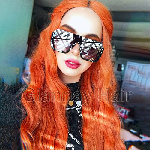 Giannay laranja gengibre de renda frontal perucas longas perucas laranja perucas de onda encaracolada para mulheres brancas