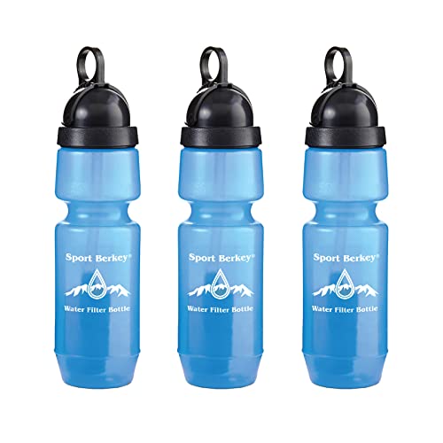 Pacote de 3 garrafas de filtro de água Sport Berkey Ideal para grade, emergências, caminhadas, camping, viagens e uso diário