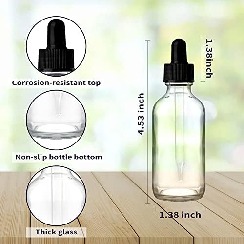 Comrzor 24 pacote de 2 oz garrafas de vidro transparente com gotas de olhos de vidro para óleos essenciais, perfumes e produtos