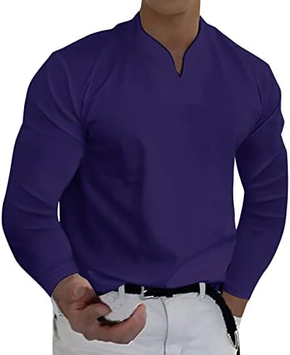 Camisas de Henley de pescoço masculino masculino de manga longa, músculo de primavera Slim Fit