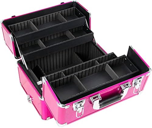 Ver Beauty 4 Wheels removíveis Rolling Art Craft Tool Case Storage Organizer Divisores ajustáveis ​​- VT003, Magenta Glitter