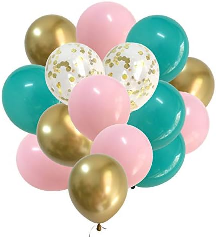 Balões de látex Teal Pink Gold - Balões de cores pastel para o chá de bebê Decorações de festas de aniversário de chá de