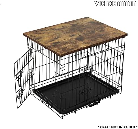 AMAN COG CRATE Topper Wood para 48 42 36 30 gaiolas de 24 polegadas, Topper de mesa de caixa de cães com cortina de borla,