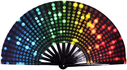 DFSYDS dobrável ventilador de mão DOT Rainbow Print Black Bamboo Nylon Festival Festival de Presente de Handheld)