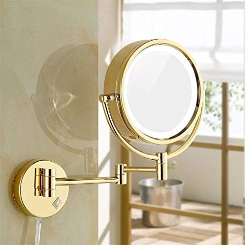 Espelhos de maquiagem montados na parede larro, espelhos dobráveis ​​de vaidade do banheiro com ampliação, com plugue de chave