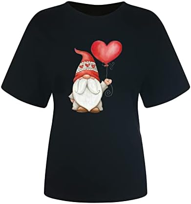 Camiseta Gnome do Dia dos Namorados para mulheres Gnomos fofos Coração Balão de túnicos gráficos Túdos de manga curta