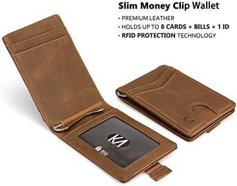 Otaya Men's Money Clip Credit Titular RFID bloqueando carteiras de bolso frontal de couro de couro