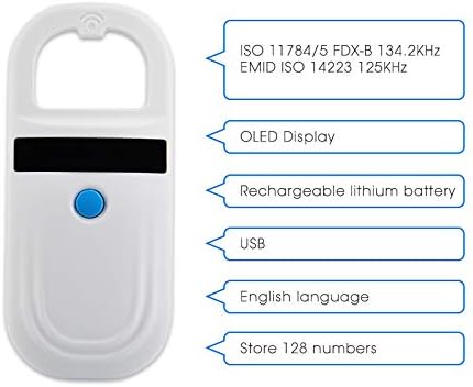 Scanner Smartop Pet Microchip Scanner, 134,2kHz de identificação de animais Handheld Leitor Emid/FDX-B Scanner de etiqueta