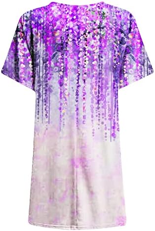 Vestido de camiseta larga de tamanho feminino vestido casual estampa floral de manga curta tops de túnica de túnica de gola