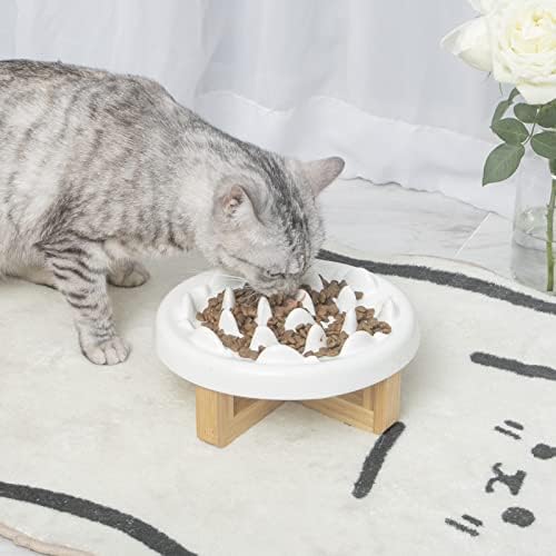 Tigela de alimentador lento de cão de gato cerâmico com suporte, tigelas de gato para comer lento, uma tigela de estimação de