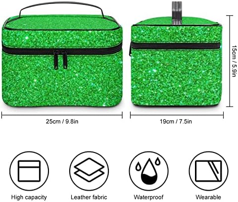 Bolsa de maquiagem, Green Green Glitter Travel Bolsa cosmética Case de maquiagem Case de grande capacidade com zíper