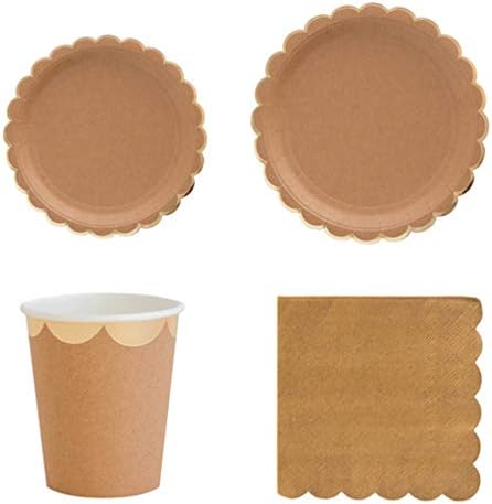 Placas descartáveis ​​de hemotão Plantas redondas Bolo de redonda 8pcs Disponível Plato de papel Kraft Placa redonda