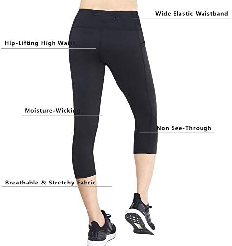 Capris de ioga de cintura alta feminina de Flatik com bolsos, esportes de exercícios que executam leggings de capris atlético com bolso