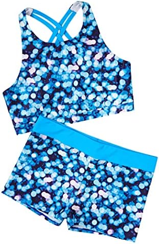 Yihuimin infantil garotas estamadas florais 2 PCs Dança/Esportes/Ginástica Conjunto de Crupagem Cruzada de Crupagem Com Inferno